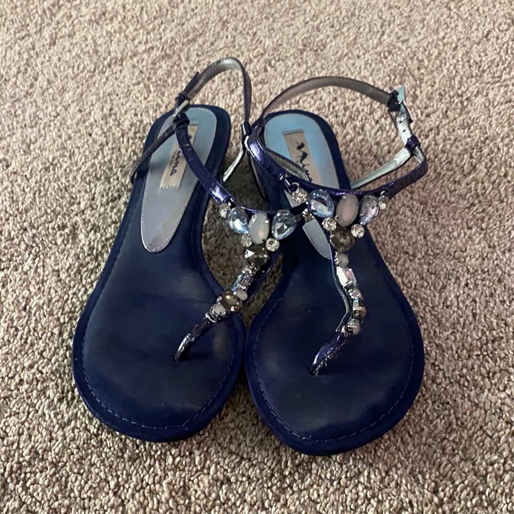 NY Collection Blue Sandals with Gem Accents